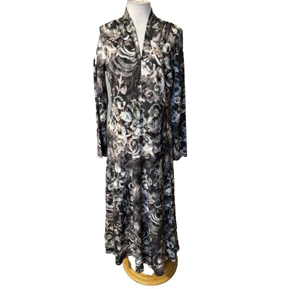 Soft Surroundings Naima Dress M Medium Long Sleeve Maxi Stretch Multi Floral NEW - Picture 1 of 16